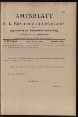 Verordnungs- und Anzeige-Blatt der k.k. General-Direction der österr. Staatsbahnen 19060611 Seite: 1