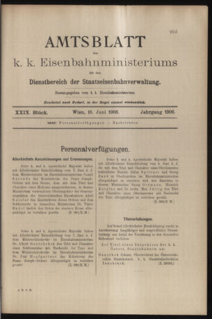 Verordnungs- und Anzeige-Blatt der k.k. General-Direction der österr. Staatsbahnen 19060616 Seite: 1