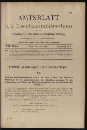 Verordnungs- und Anzeige-Blatt der k.k. General-Direction der österr. Staatsbahnen 19060623 Seite: 1