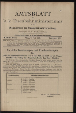 Verordnungs- und Anzeige-Blatt der k.k. General-Direction der österr. Staatsbahnen