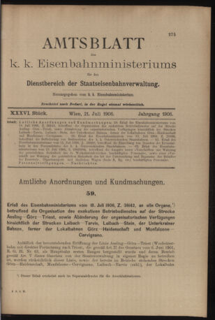 Verordnungs- und Anzeige-Blatt der k.k. General-Direction der österr. Staatsbahnen 19060721 Seite: 1