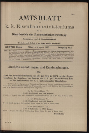 Verordnungs- und Anzeige-Blatt der k.k. General-Direction der österr. Staatsbahnen 19060804 Seite: 1