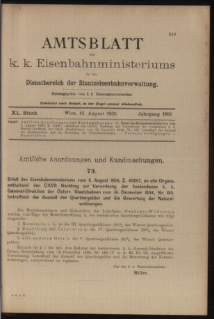 Verordnungs- und Anzeige-Blatt der k.k. General-Direction der österr. Staatsbahnen 19060818 Seite: 1