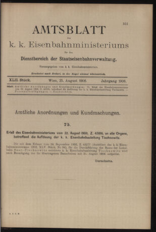 Verordnungs- und Anzeige-Blatt der k.k. General-Direction der österr. Staatsbahnen 19060825 Seite: 1