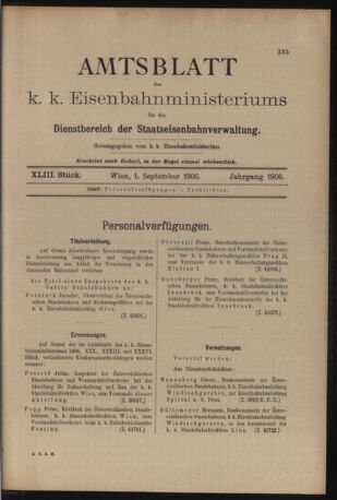 Verordnungs- und Anzeige-Blatt der k.k. General-Direction der österr. Staatsbahnen 19060901 Seite: 1