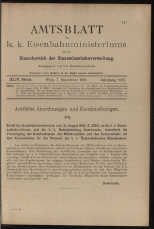 Verordnungs- und Anzeige-Blatt der k.k. General-Direction der österr. Staatsbahnen 19060907 Seite: 1