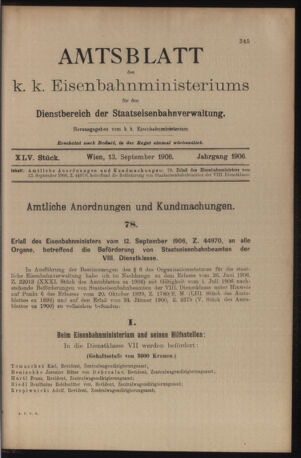 Verordnungs- und Anzeige-Blatt der k.k. General-Direction der österr. Staatsbahnen 19060913 Seite: 1