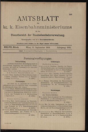 Verordnungs- und Anzeige-Blatt der k.k. General-Direction der österr. Staatsbahnen 19060915 Seite: 1