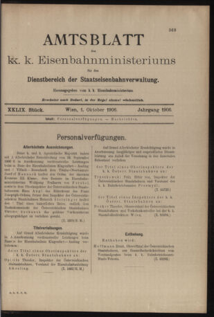 Verordnungs- und Anzeige-Blatt der k.k. General-Direction der österr. Staatsbahnen 19061001 Seite: 1