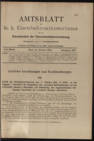 Verordnungs- und Anzeige-Blatt der k.k. General-Direction der österr. Staatsbahnen 19061013 Seite: 1