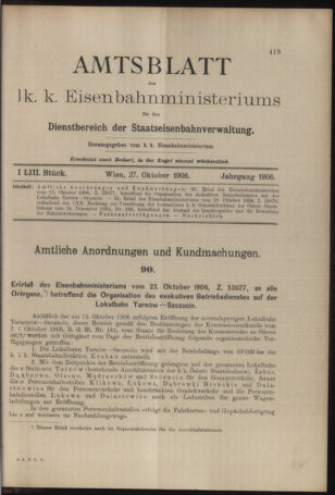 Verordnungs- und Anzeige-Blatt der k.k. General-Direction der österr. Staatsbahnen 19061027 Seite: 1