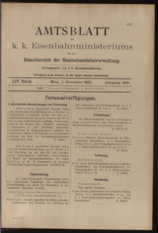 Verordnungs- und Anzeige-Blatt der k.k. General-Direction der österr. Staatsbahnen 19061103 Seite: 1