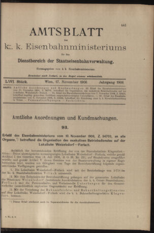 Verordnungs- und Anzeige-Blatt der k.k. General-Direction der österr. Staatsbahnen 19061117 Seite: 1