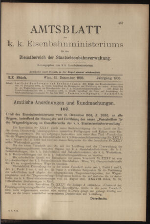 Verordnungs- und Anzeige-Blatt der k.k. General-Direction der österr. Staatsbahnen 19061215 Seite: 1