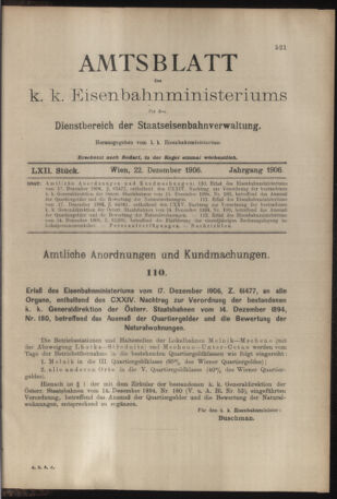 Verordnungs- und Anzeige-Blatt der k.k. General-Direction der österr. Staatsbahnen 19061222 Seite: 25