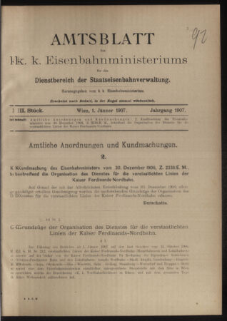 Verordnungs- und Anzeige-Blatt der k.k. General-Direction der österr. Staatsbahnen 19070101 Seite: 3