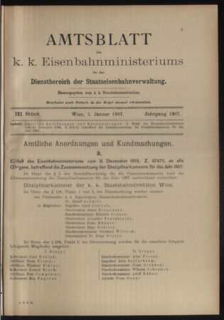 Verordnungs- und Anzeige-Blatt der k.k. General-Direction der österr. Staatsbahnen 19070103 Seite: 1