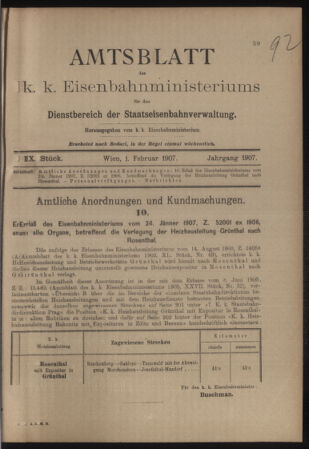 Verordnungs- und Anzeige-Blatt der k.k. General-Direction der österr. Staatsbahnen 19070201 Seite: 1