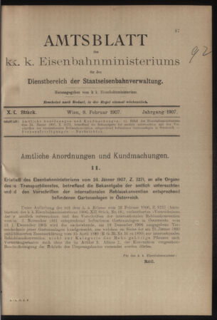 Verordnungs- und Anzeige-Blatt der k.k. General-Direction der österr. Staatsbahnen 19070209 Seite: 1