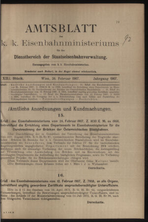 Verordnungs- und Anzeige-Blatt der k.k. General-Direction der österr. Staatsbahnen 19070226 Seite: 1