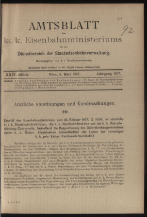 Verordnungs- und Anzeige-Blatt der k.k. General-Direction der österr. Staatsbahnen 19070309 Seite: 1