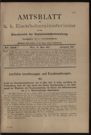 Verordnungs- und Anzeige-Blatt der k.k. General-Direction der österr. Staatsbahnen 19070316 Seite: 1