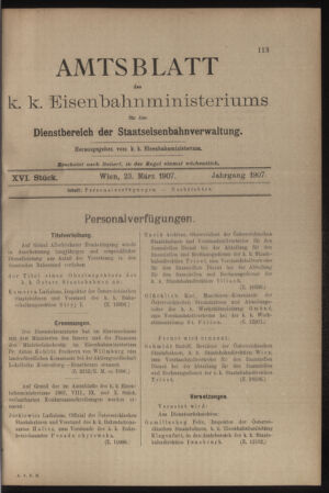 Verordnungs- und Anzeige-Blatt der k.k. General-Direction der österr. Staatsbahnen 19070323 Seite: 1