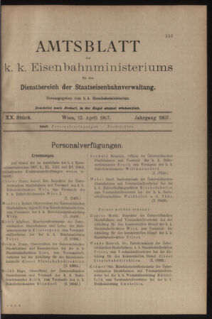 Verordnungs- und Anzeige-Blatt der k.k. General-Direction der österr. Staatsbahnen 19070413 Seite: 1