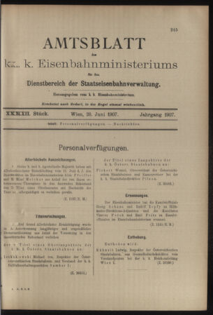 Verordnungs- und Anzeige-Blatt der k.k. General-Direction der österr. Staatsbahnen 19070628 Seite: 1