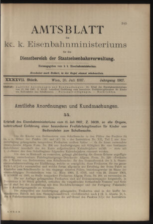 Verordnungs- und Anzeige-Blatt der k.k. General-Direction der österr. Staatsbahnen 19070720 Seite: 1