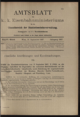 Verordnungs- und Anzeige-Blatt der k.k. General-Direction der österr. Staatsbahnen 19070921 Seite: 1