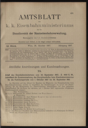 Verordnungs- und Anzeige-Blatt der k.k. General-Direction der österr. Staatsbahnen 19071026 Seite: 1