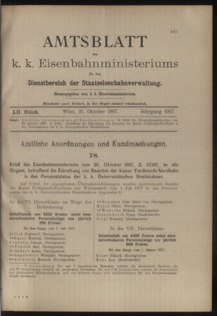 Verordnungs- und Anzeige-Blatt der k.k. General-Direction der österr. Staatsbahnen 19071031 Seite: 1