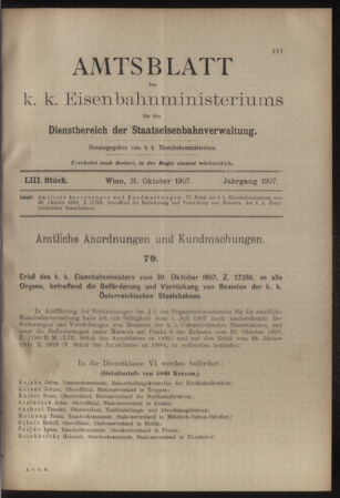 Verordnungs- und Anzeige-Blatt der k.k. General-Direction der österr. Staatsbahnen 19071031 Seite: 27