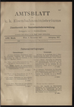 Verordnungs- und Anzeige-Blatt der k.k. General-Direction der österr. Staatsbahnen 19071109 Seite: 1