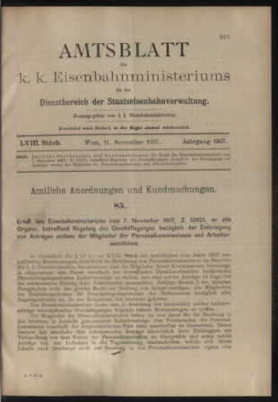 Verordnungs- und Anzeige-Blatt der k.k. General-Direction der österr. Staatsbahnen 19071111 Seite: 1