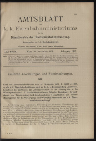 Verordnungs- und Anzeige-Blatt der k.k. General-Direction der österr. Staatsbahnen 19071130 Seite: 1