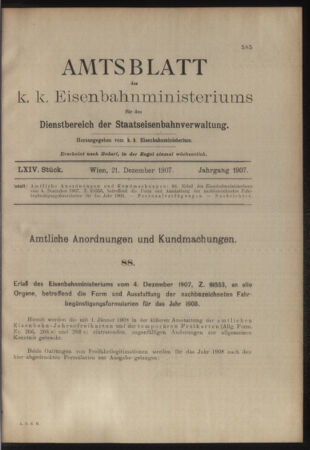 Verordnungs- und Anzeige-Blatt der k.k. General-Direction der österr. Staatsbahnen 19071221 Seite: 1