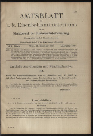 Verordnungs- und Anzeige-Blatt der k.k. General-Direction der österr. Staatsbahnen 19071231 Seite: 1