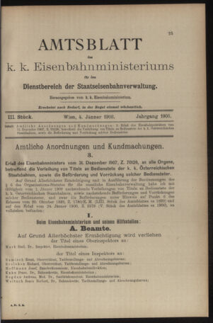 Verordnungs- und Anzeige-Blatt der k.k. General-Direction der österr. Staatsbahnen 19080104 Seite: 25