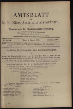 Verordnungs- und Anzeige-Blatt der k.k. General-Direction der österr. Staatsbahnen 19080104 Seite: 7