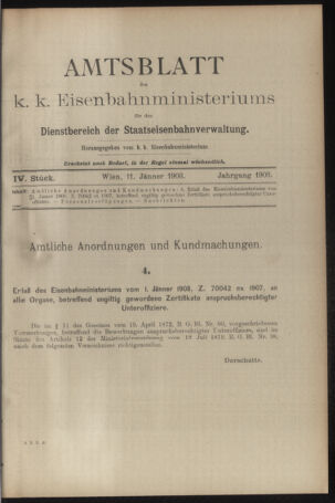 Verordnungs- und Anzeige-Blatt der k.k. General-Direction der österr. Staatsbahnen 19080111 Seite: 1