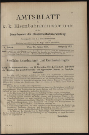 Verordnungs- und Anzeige-Blatt der k.k. General-Direction der österr. Staatsbahnen 19080118 Seite: 1