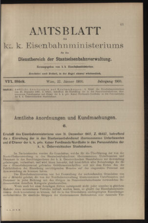 Verordnungs- und Anzeige-Blatt der k.k. General-Direction der österr. Staatsbahnen 19080122 Seite: 1