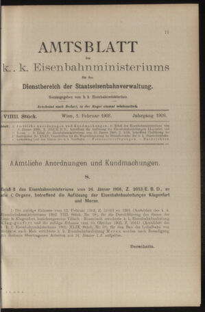 Verordnungs- und Anzeige-Blatt der k.k. General-Direction der österr. Staatsbahnen 19080201 Seite: 1