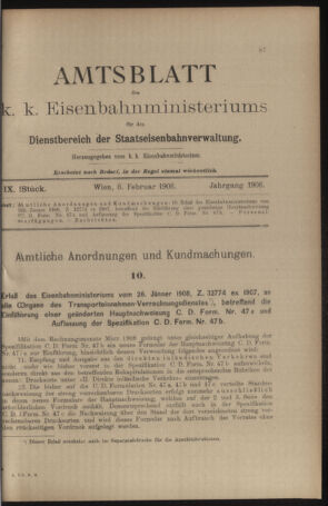 Verordnungs- und Anzeige-Blatt der k.k. General-Direction der österr. Staatsbahnen 19080208 Seite: 1