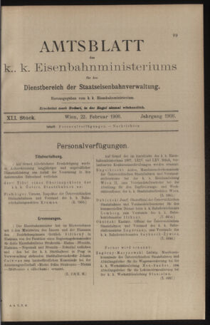 Verordnungs- und Anzeige-Blatt der k.k. General-Direction der österr. Staatsbahnen 19080222 Seite: 1