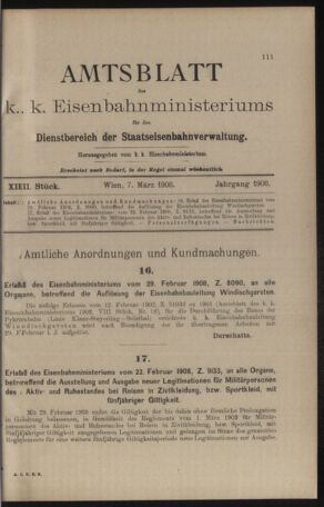 Verordnungs- und Anzeige-Blatt der k.k. General-Direction der österr. Staatsbahnen 19080307 Seite: 1