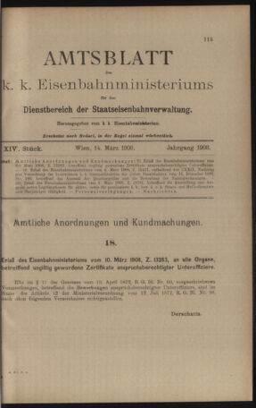 Verordnungs- und Anzeige-Blatt der k.k. General-Direction der österr. Staatsbahnen 19080314 Seite: 1