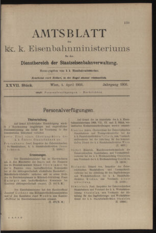 Verordnungs- und Anzeige-Blatt der k.k. General-Direction der österr. Staatsbahnen 19080404 Seite: 1